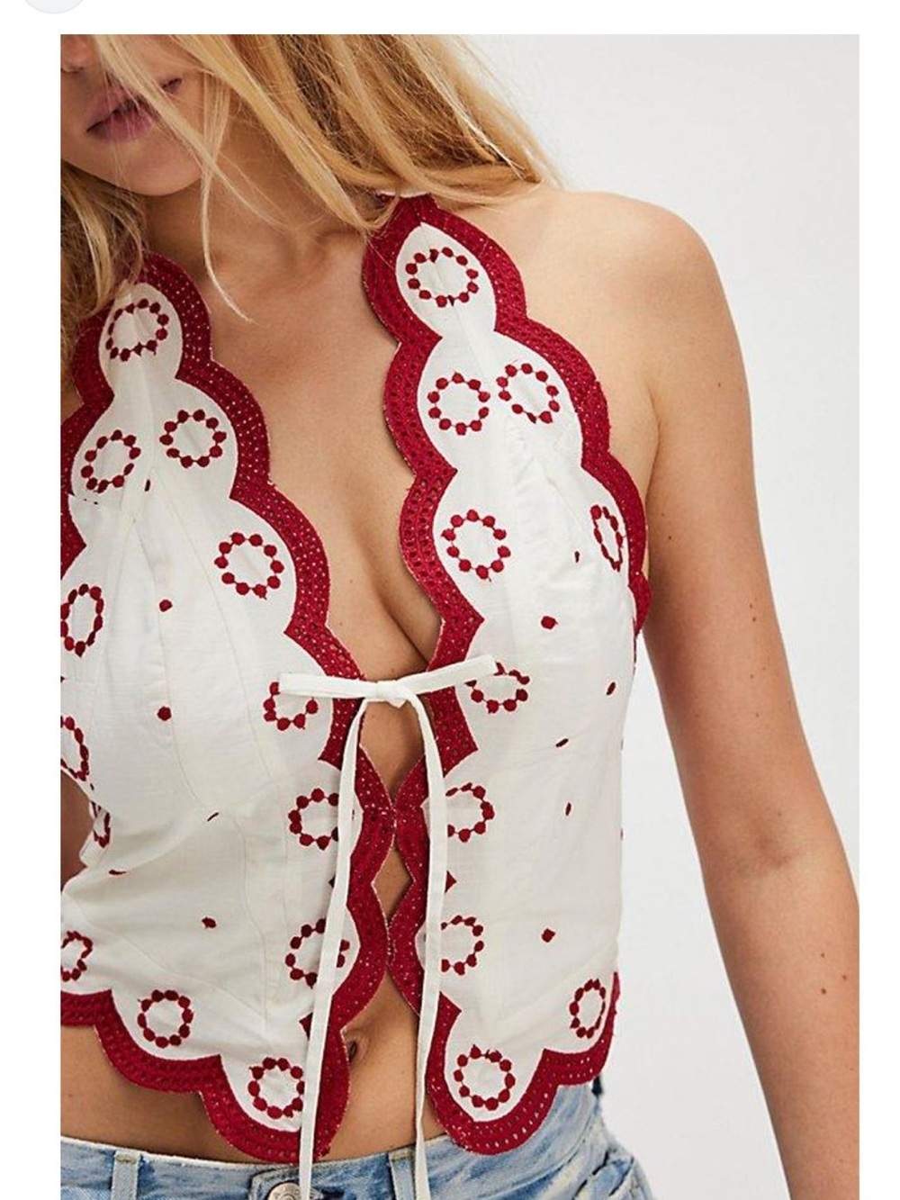 Free People Annie Vest Halter Top lace eyelet